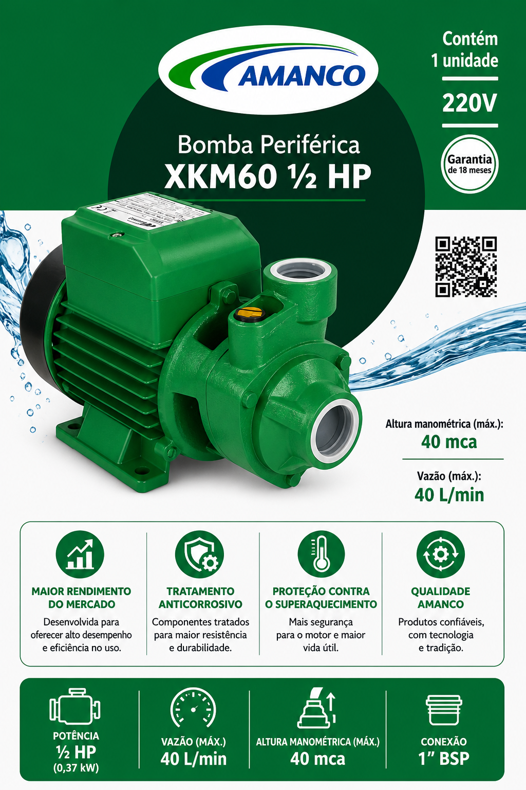 Bomba Periférica XKM60 ½ HP