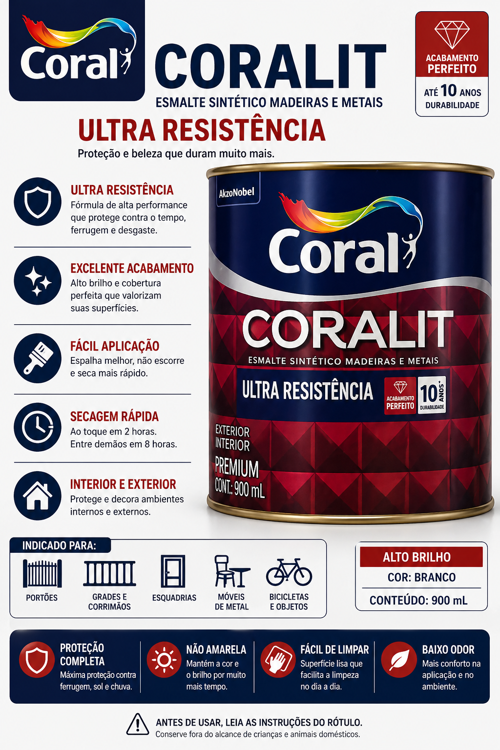 Coralit Esmalte Sintético Ultra Resistência - 900ML