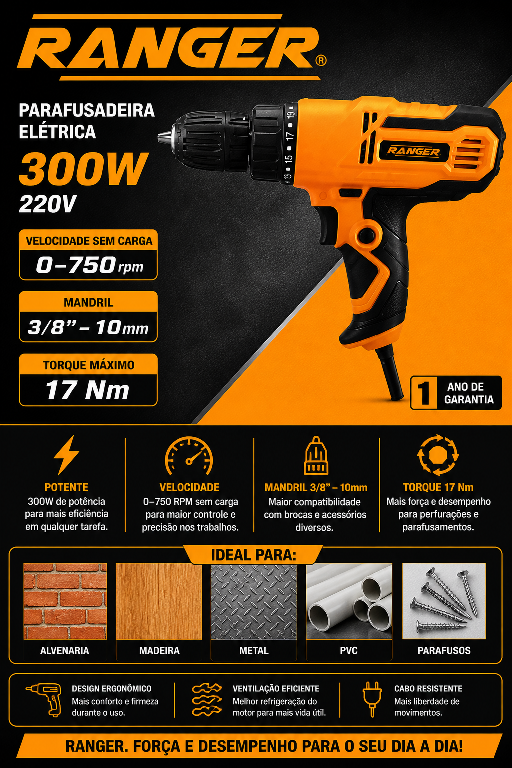 Parafusadeira Elétrica Ranger 300W