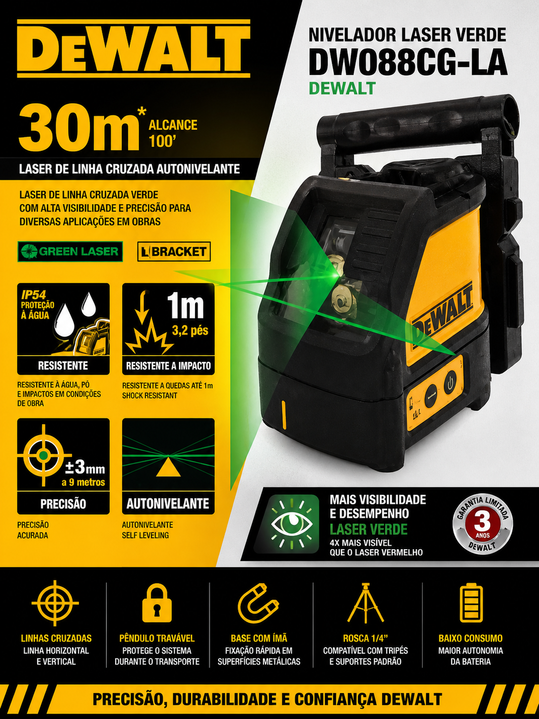 Nível Laser Verde DW088CG-LA DeWalt