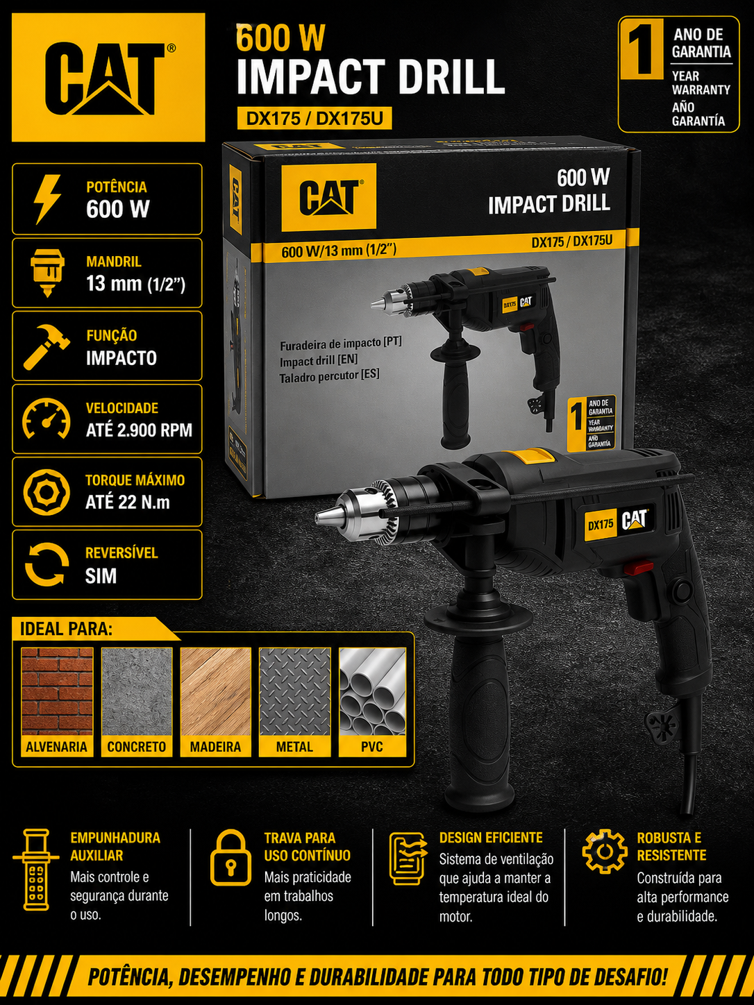 Furadeira de Impacto CAT 600W