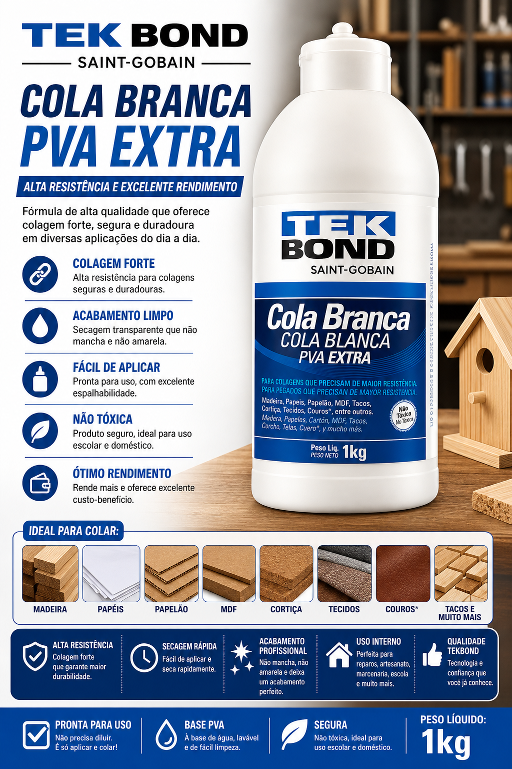 Cola Branca PVA Extra TekBond 1kg