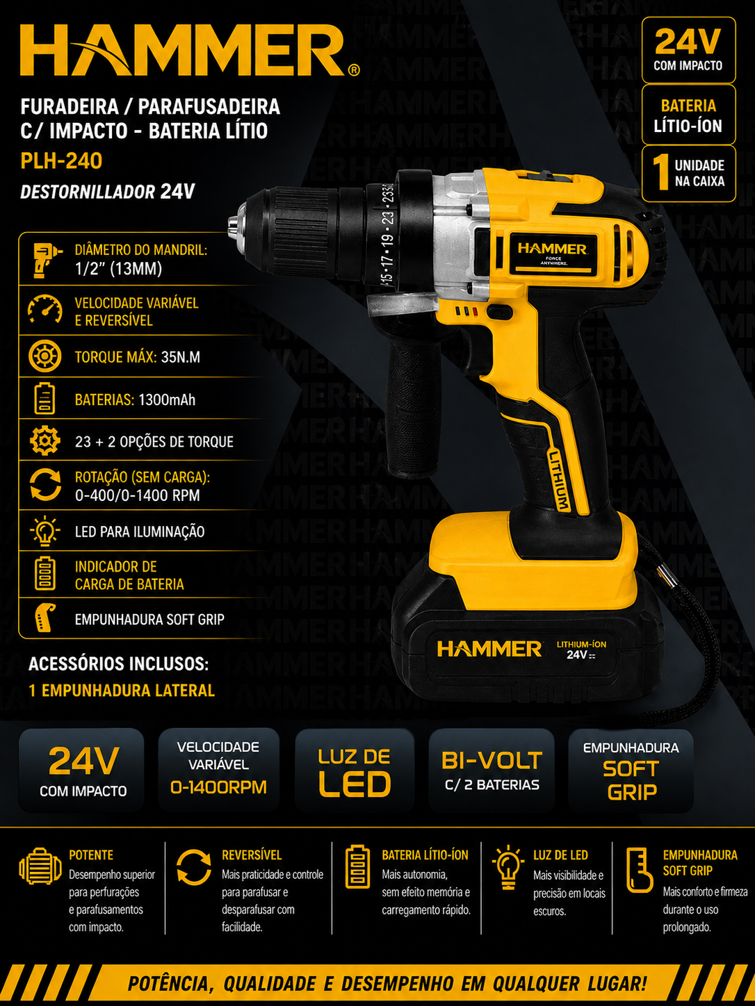 Hammer Furadeira/Parafusadeira com Impacto 24V