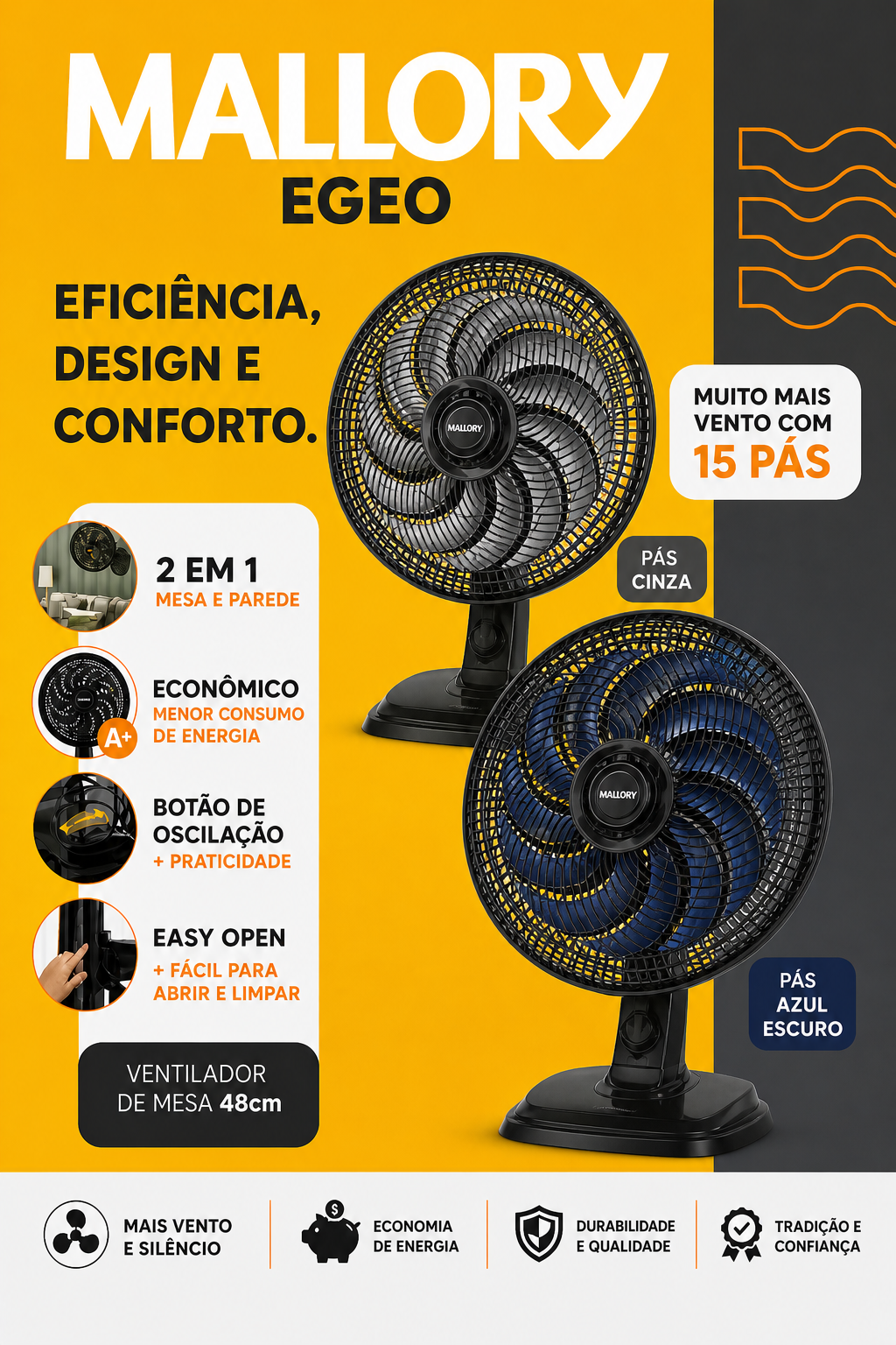 Ventilador de Mesa Mallory Egeo 48cm 127V