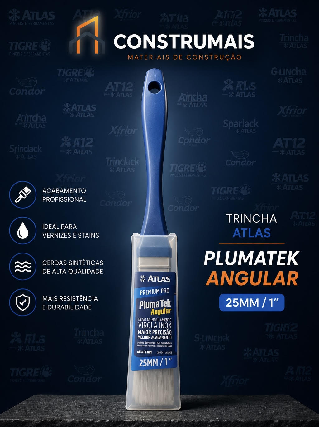 Trincha PlumaTek Angular 25mm