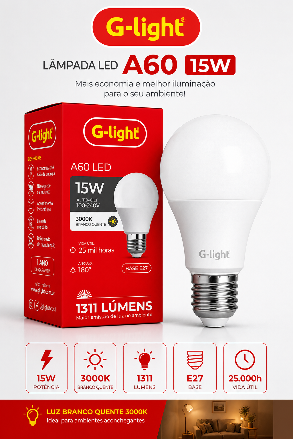 Lâmpada LED A60 15W