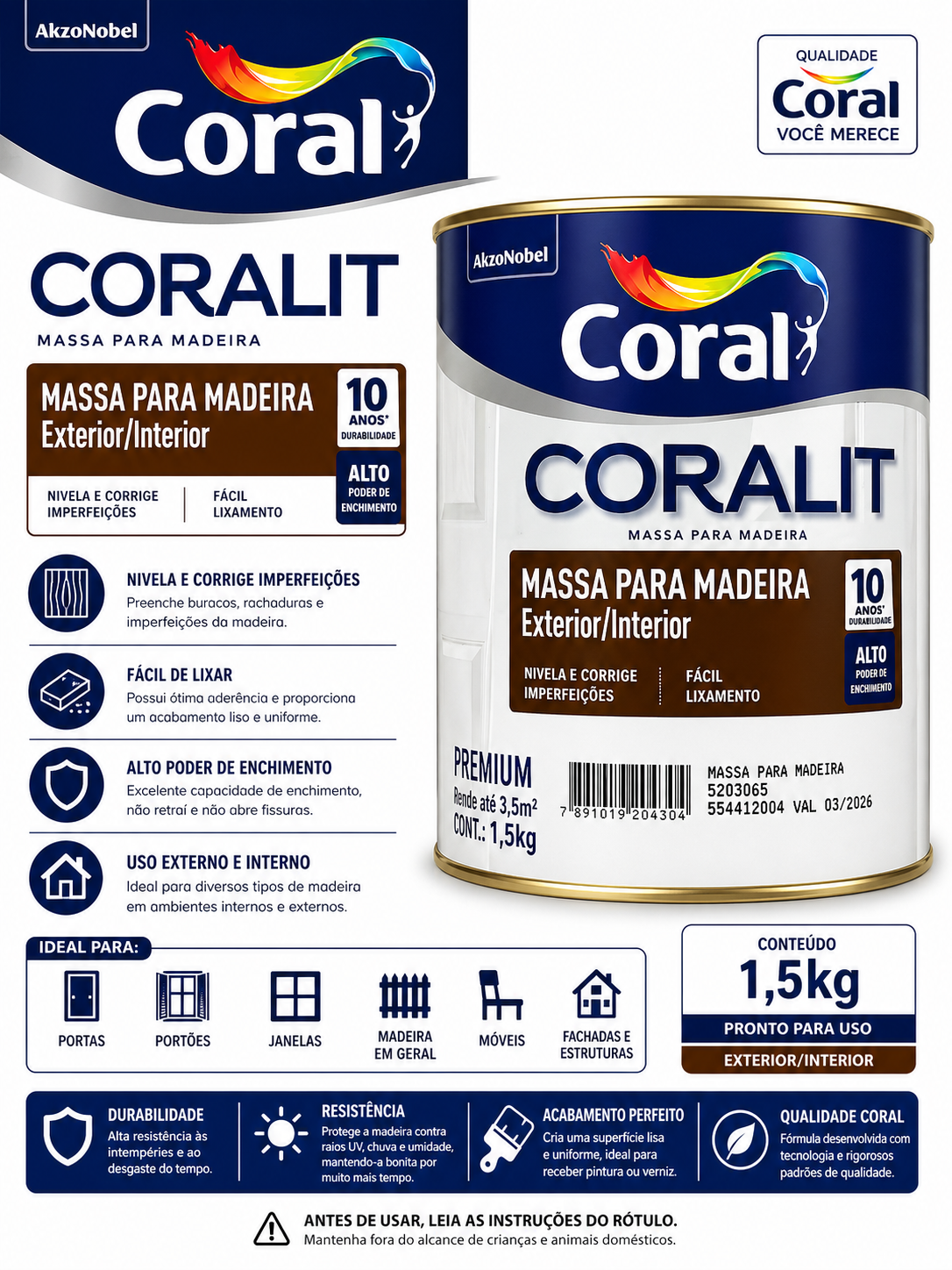 Coralit Massa para Madeira 1,5kg