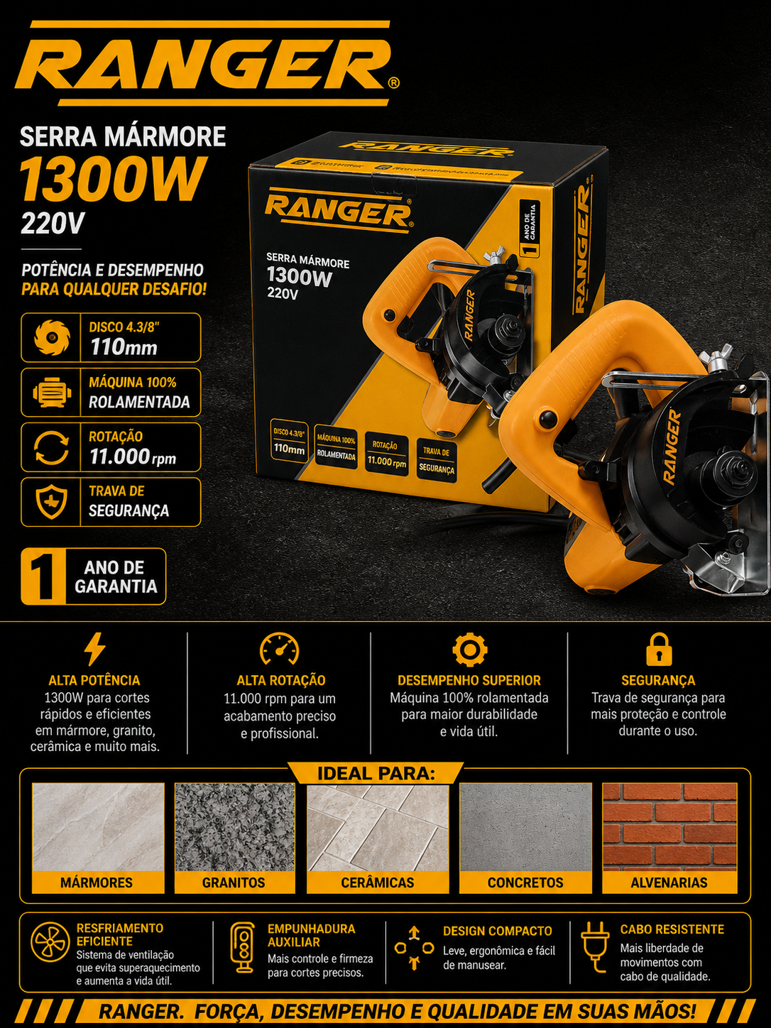 Serra Mármore Ranger 1300W