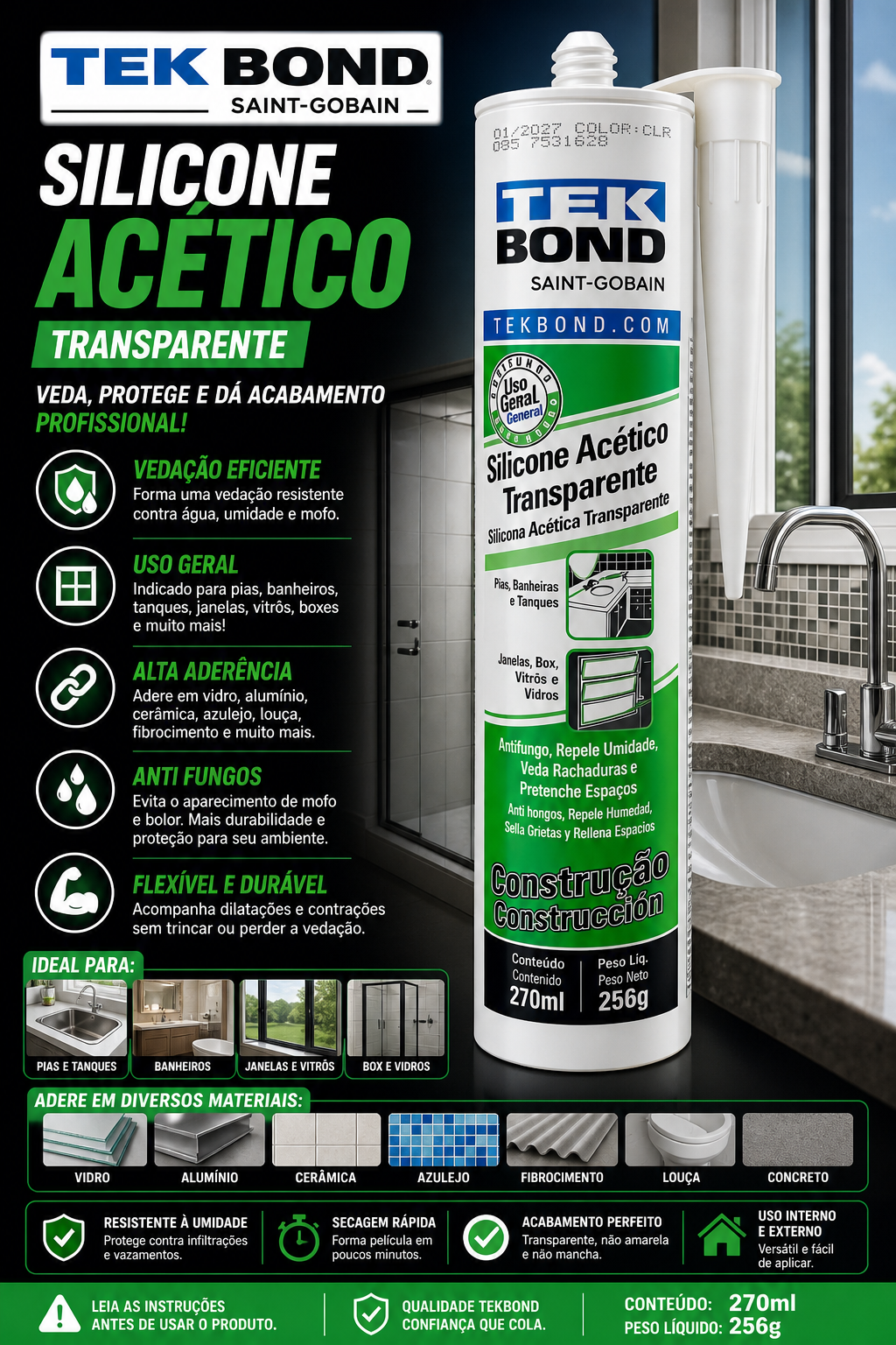 Silicone Acético Transparente Tekbond