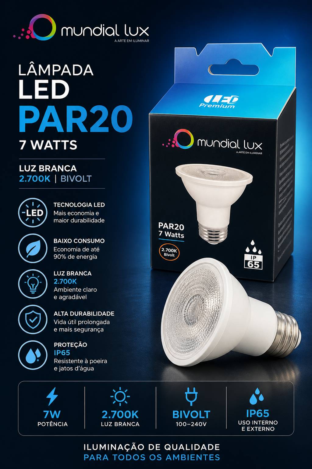 Lâmpada LED PAR20 7W