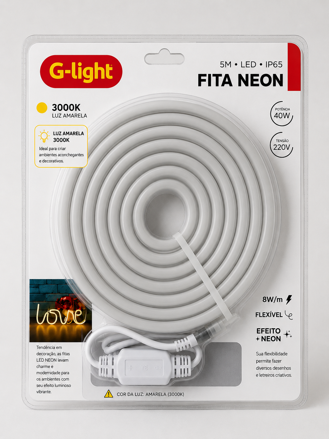 Fita Neon LED Amarela 5M G-light 