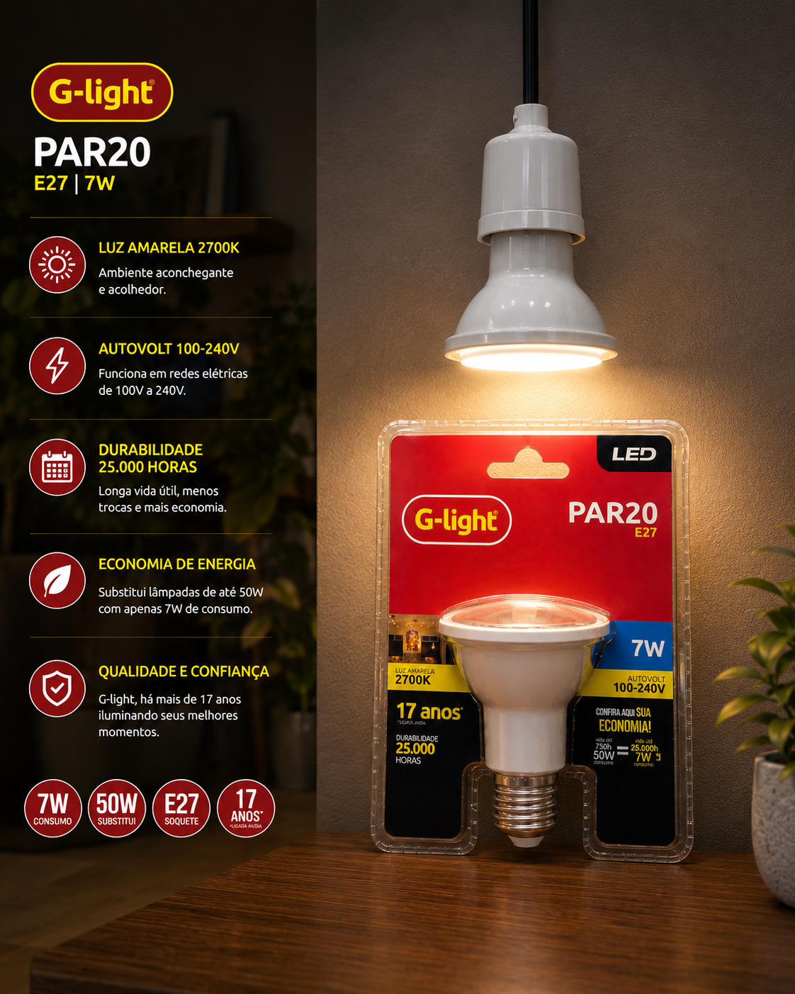 Lâmpada LED PAR20 G-light 7W