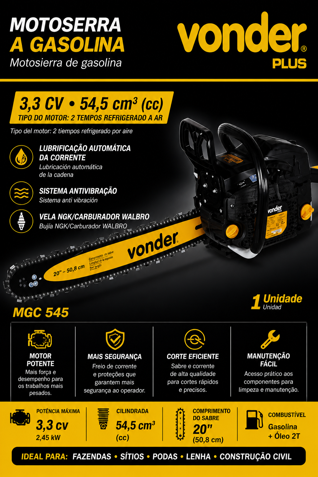 Motosserra a Gasolina Vonder MGC 545
