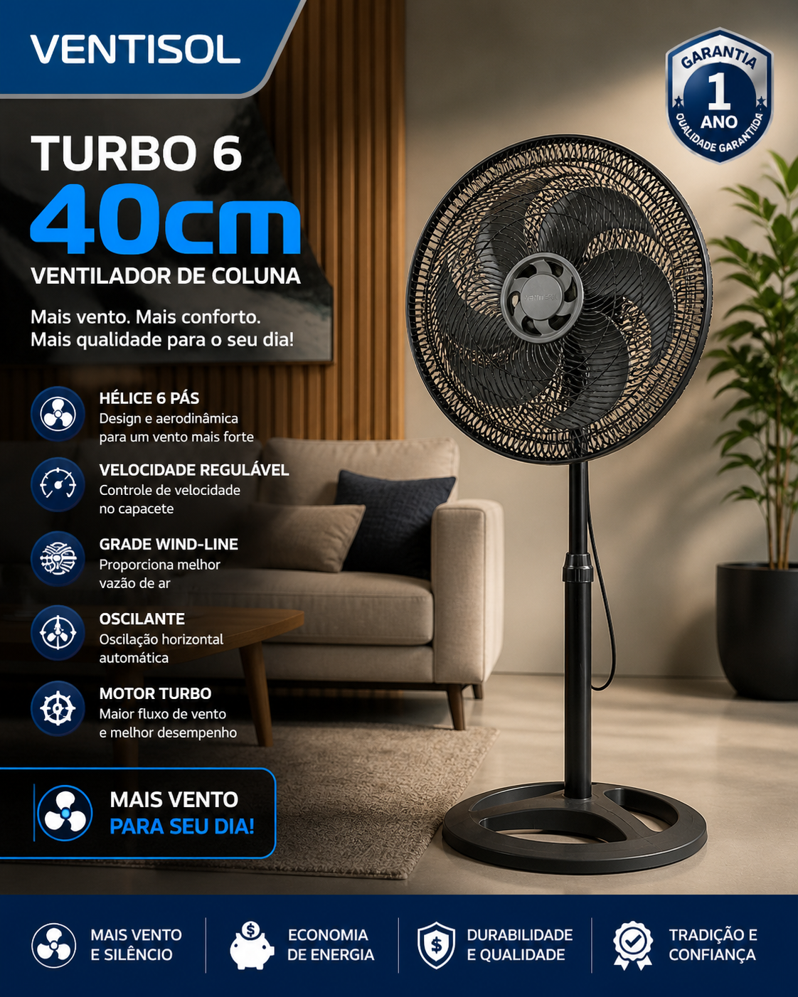 Ventilador de Coluna Turbo 6 40cm