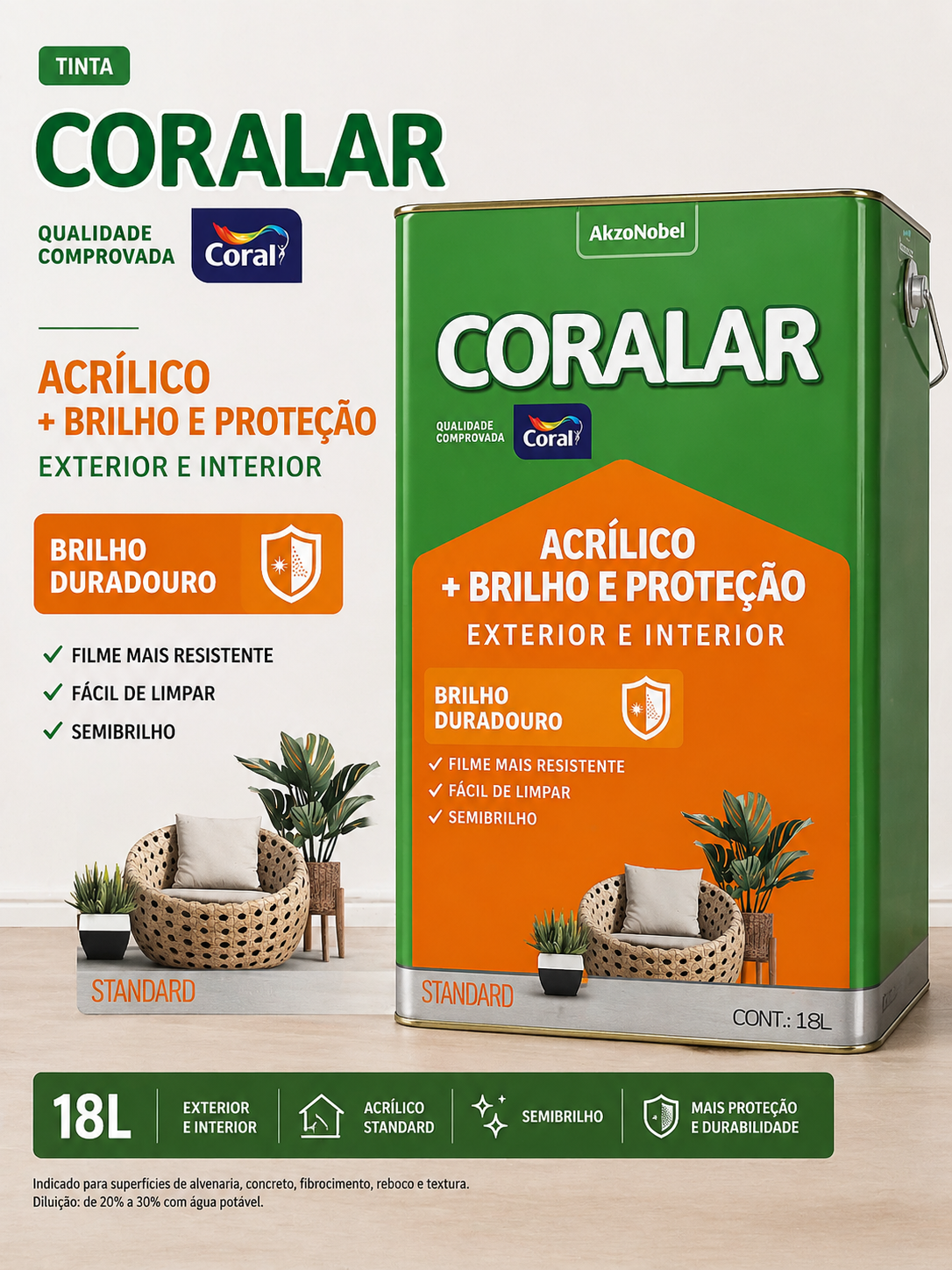 Tinta Acrílica Coral Coralar 18L