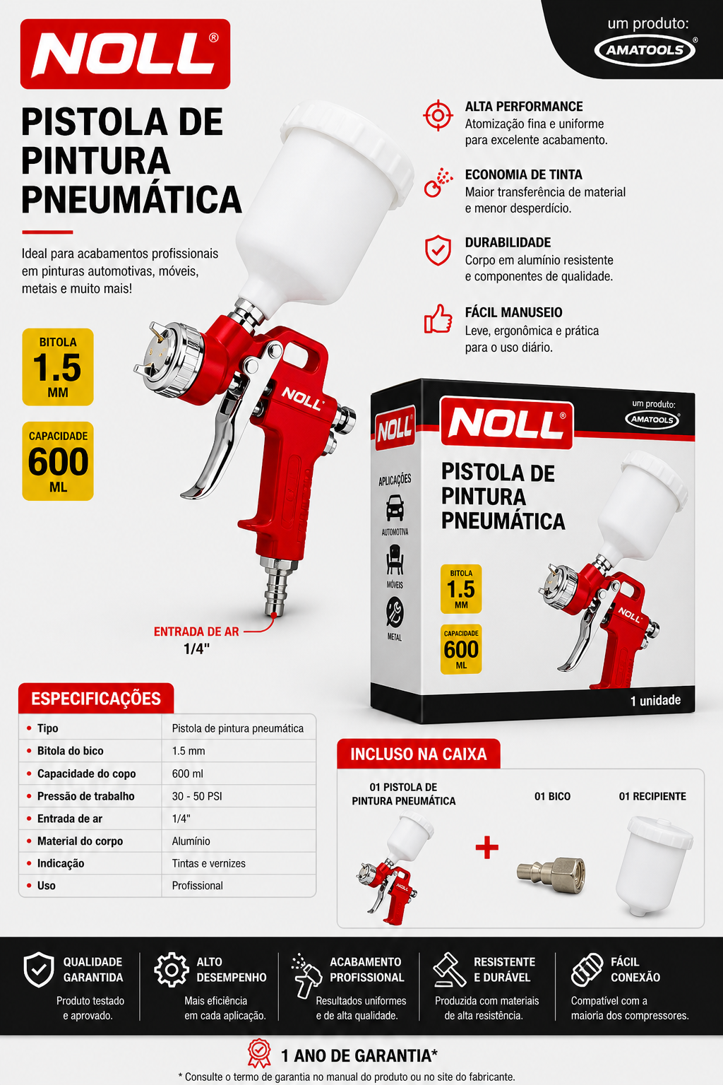 Pistola de Pintura Pneumática Noll