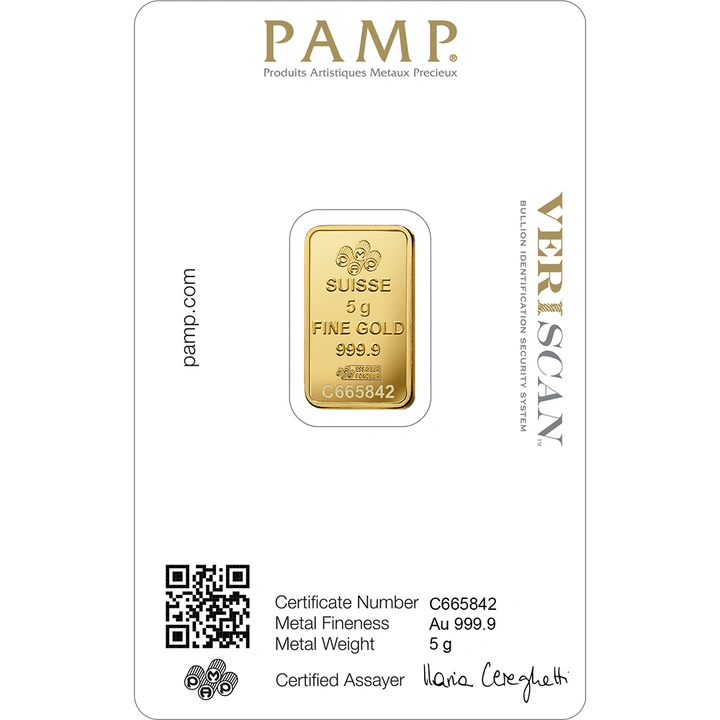 5 gram PAMP Suisse Lady Fortuna Gold Bar