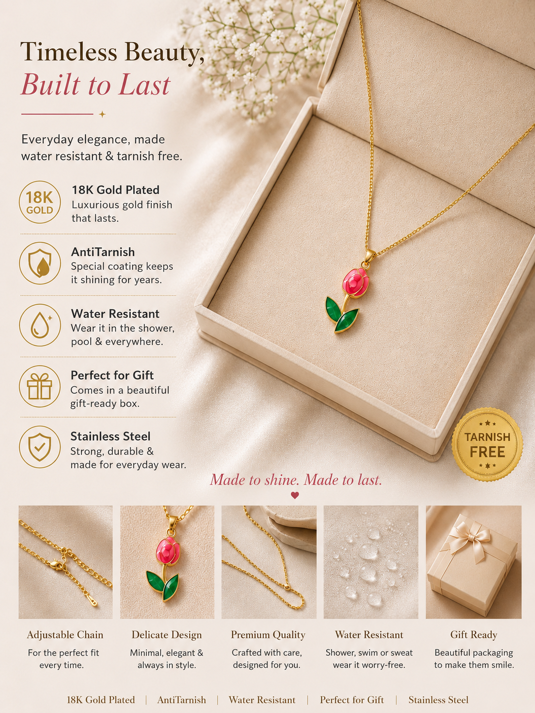 Rose Blossom Pendant Necklace