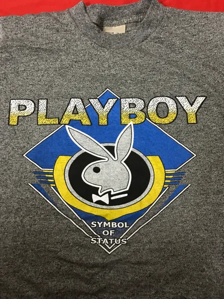 VINTAGE PLAYBOY SYMBOL OF STATUS ORIGINAL 80'S TRI-BLEND T-SHIRT SIZE - MEDIUM 38 - 40