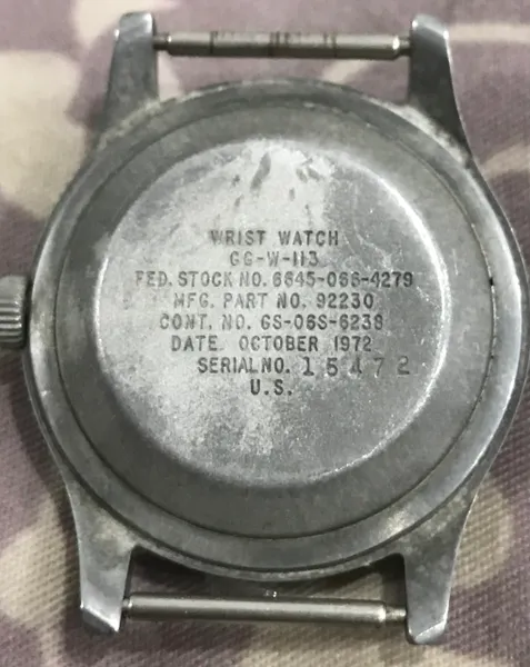 Original US Military GG-W-113 Wristwatch SER#15472 (OCTOBER 1972)