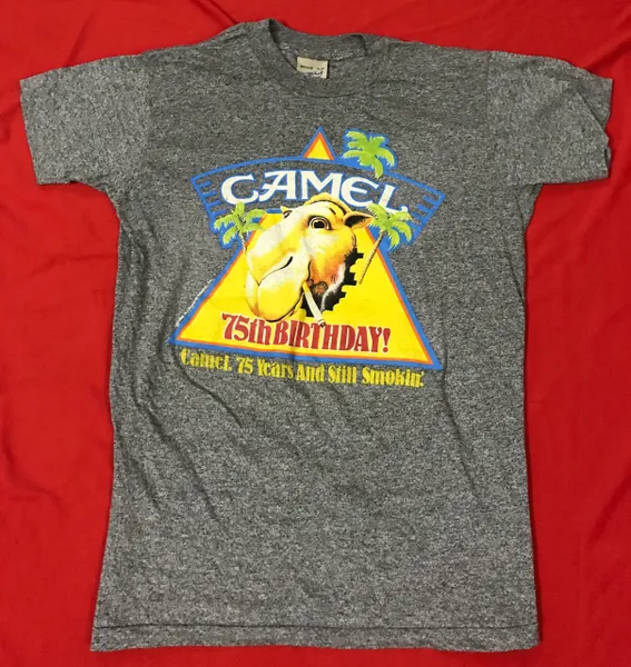 VINTAGE CAMEL 75th Birthday "75 Years and Still Smokin" ORIGINAL 80'S TRI-BLEND T-SHIRT SIZE - MEDIUM 38 - 40
