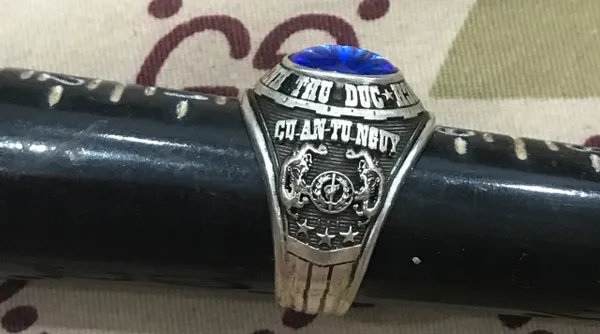 SVN Military Silver Ring Truong Bo Binh Thu Duc QLVNCH Ring Josten's Sterl Size 10-(Blue Stone)