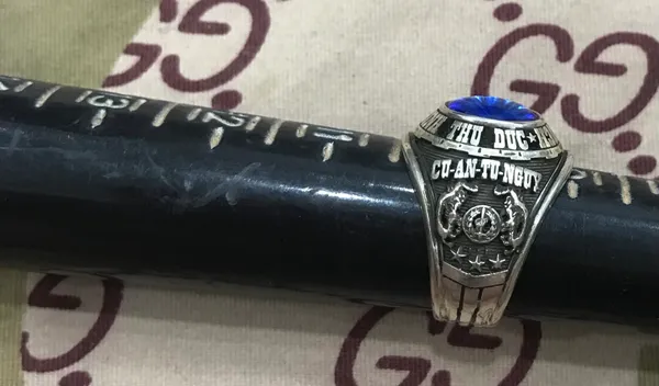 SVN Military Silver Ring Truong Bo Binh Thu Duc QLVNCH Ring Josten's Sterl Size 10(Blue Stone)