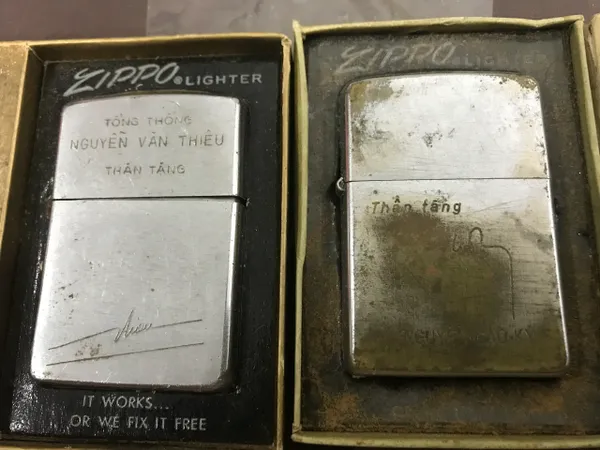 The President of Nguyen Van Thieu Signed (Damage Box) Zippo Lighters (2pcs)
