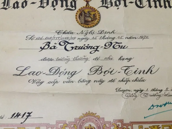 Original ARVN Documentation Certified South Vietnam Labor Medal
