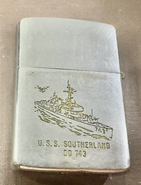 Vietnam War - US Military Navy 68,000 Man Days Southerland Mare Island 1964 USS Southerland DD743 Zippo Lighter