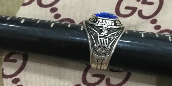 SVN Military Silver Ring Truong Bo Binh Thu Duc QLVNCH Ring Josten's Sterl Size 10(Blue Stone)