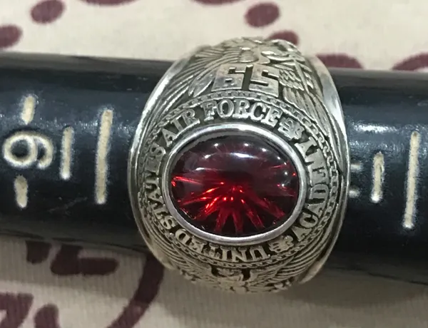 US Military Silver Ring United States AirForce * Academy * Ring  Josten's Sterl Red Stone Size : 10 1/2-11