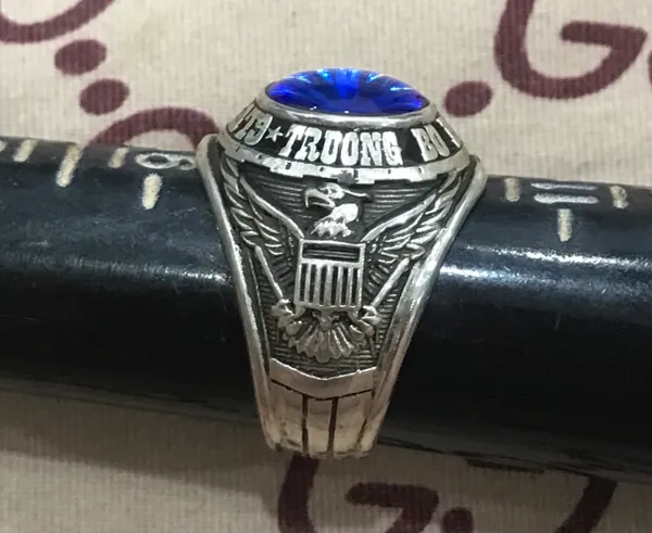 SVN Military Silver Ring Truong Bo Binh Thu Duc QLVNCH Ring Josten's Sterl Size 10-(Blue Stone)