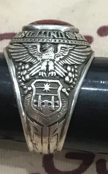US Military Silver Ring United States AirForce * Academy * Ring  Josten's Sterl Red Stone Size : 10 1/2-11
