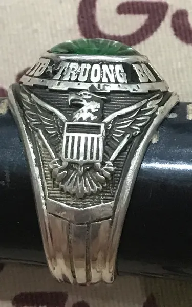 SVN Military Silver Ring Truong Bo Binh Thu Duc QLVNCH Ring Josten's Sterl Size 11 (Green Stone)