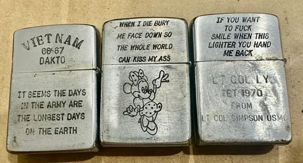 Vietnam War - US Military Mickey Mouse “ Hue - Nha Trang - DakTo “ Zippo Lighter (3pcs)