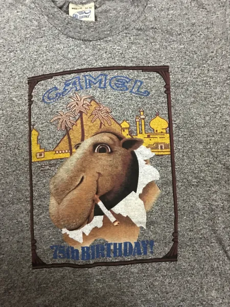 VINTAGE CAMEL 75th Birthday ORIGINAL 80'S TRI-BLEND T-SHIRT SIZE - MEDIUM 38 - 40