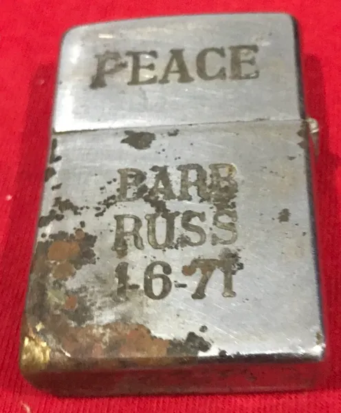 Vietnam War - US Military Peace Love " BARS RUSS " 1-6-71 Zippo Lighter