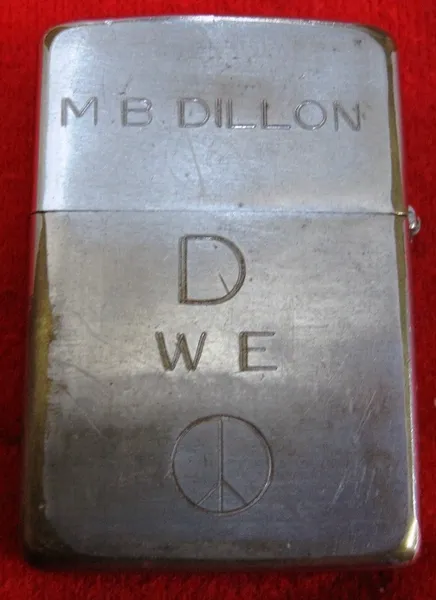 Vietnam Military US Officer " M.B.DILLON" D W E PEACE WAR Zippo Lighter