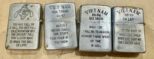 Vietnam War - US Military Peace Nhatrang -Helicopter Para Jumps Airborne - Saigon Map “ Qui Nhon & Dalat “ Zippo Lighter( 4pcs)
