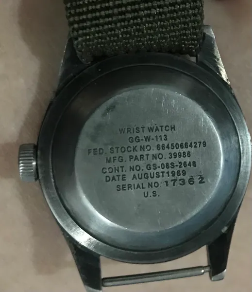 Original US Military GG-W-113 Wristwatch Ser#17362 August 1969 