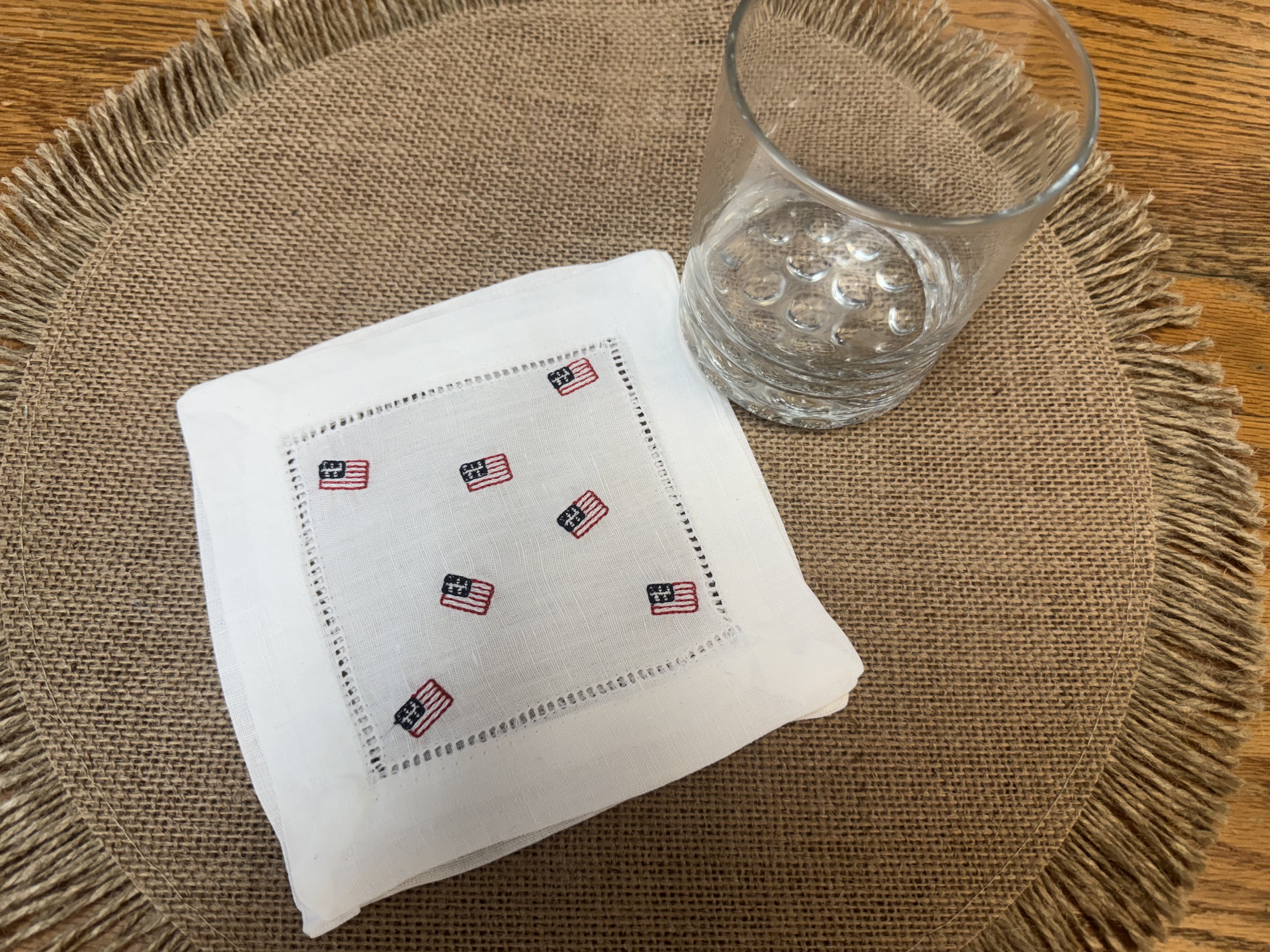 American Flag embroidered cocktail napkins, Summer drink napkins