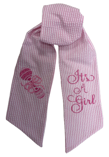 It's A Girl Wreath Sash, Pink Seersucker Fabric, Baby Shower Gift