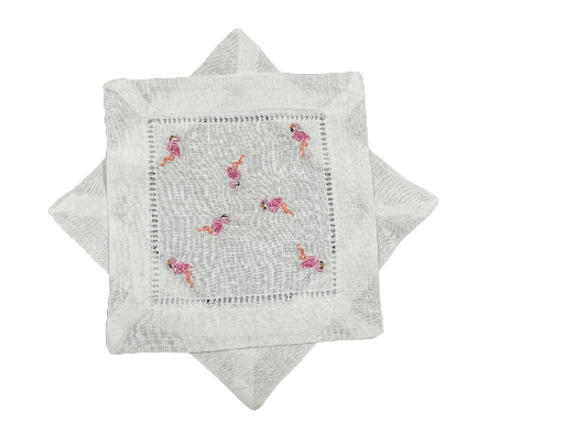 Flamingo Embroidered Cocktail Napkin