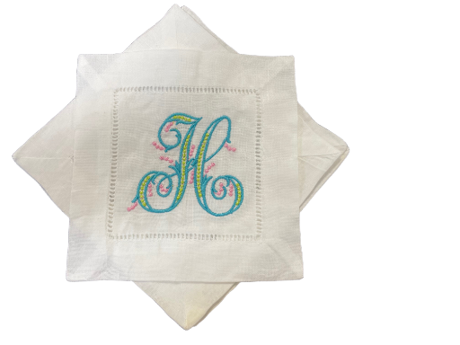 Monogrammed Cocktail Napkins, Custom Embroidered Coaster, Cotton/Linen Blend , Hostess Gift
