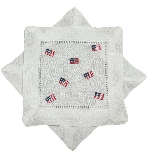American Flag embroidered cocktail napkins, Summer drink napkins