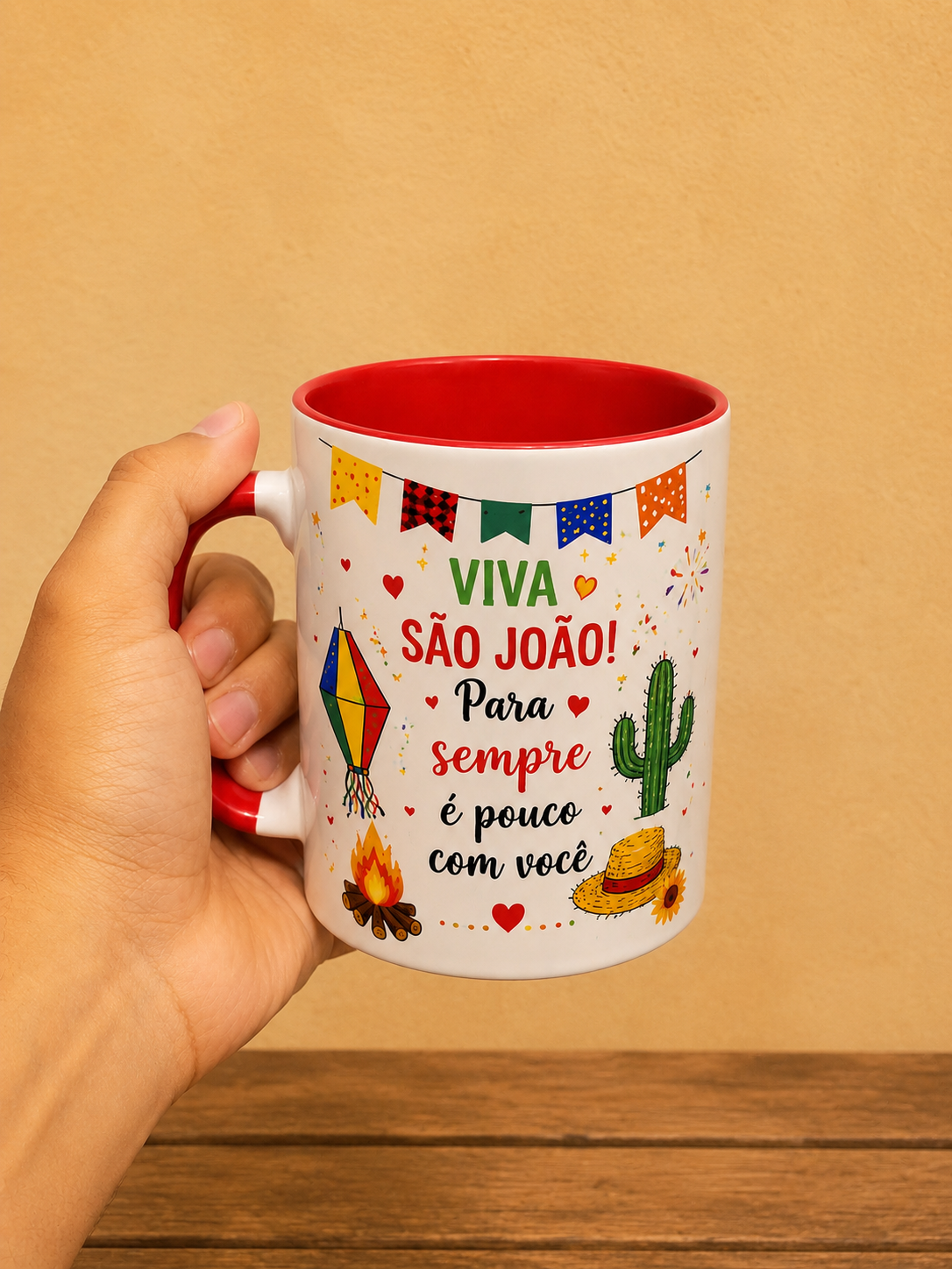 Caneca de Porcelana com fundo e alça colorido Personalizada - 325ml 