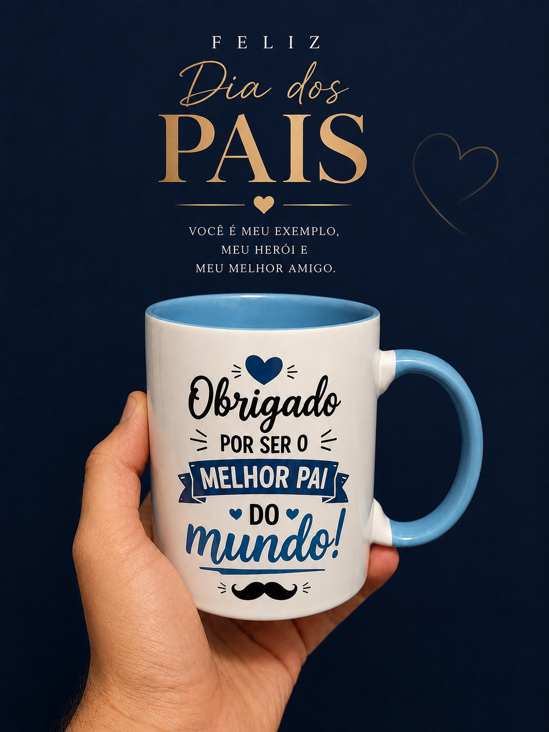 Caneca de Porcelana com fundo e alça colorido -Especial Dia dos Pais - Personalizada - 325ml 