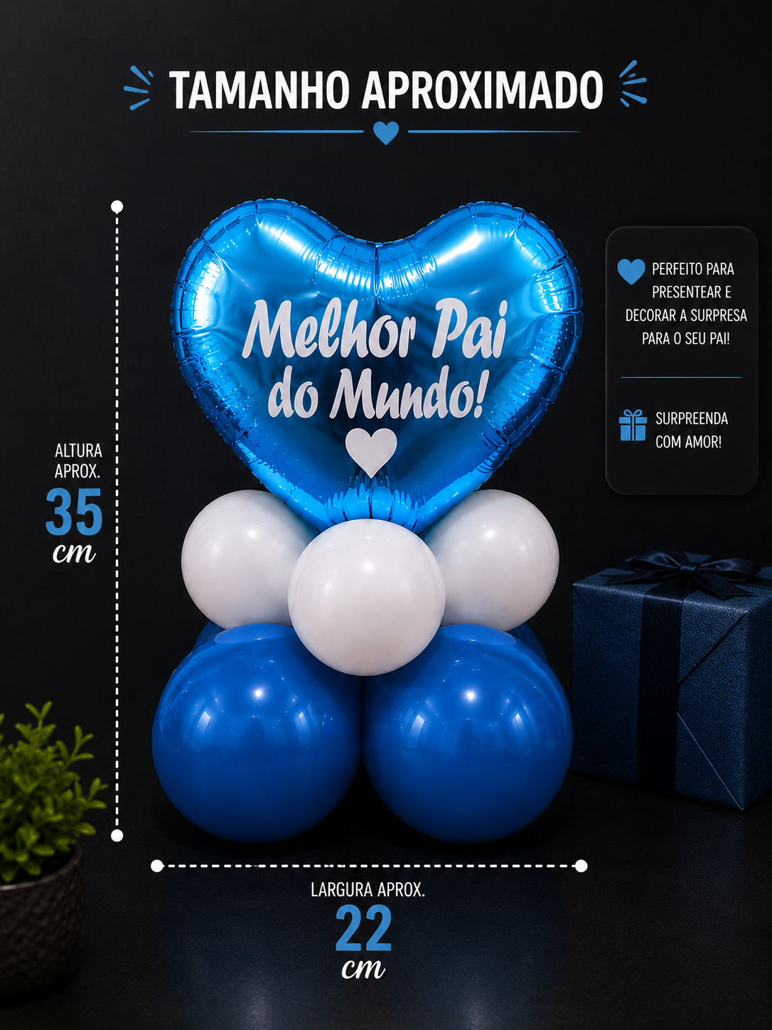 Balão Mini Centro de Mesa Coração Azul - Dia dos Pais