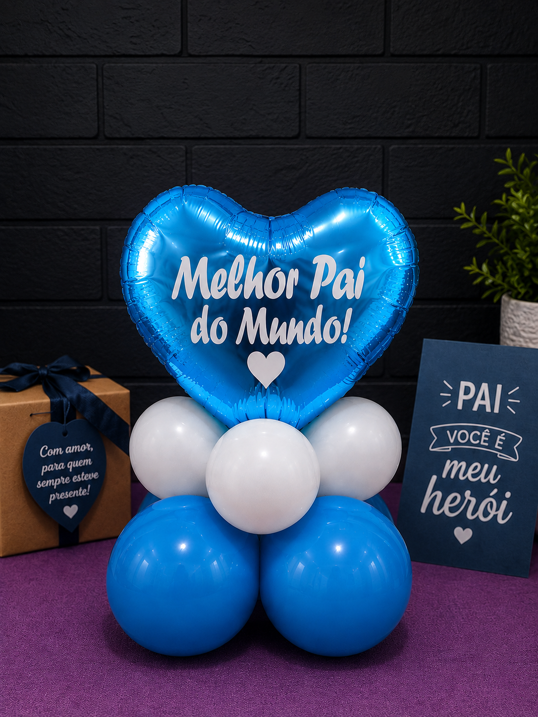 Balão Mini Centro de Mesa Coração Azul - Dia dos Pais